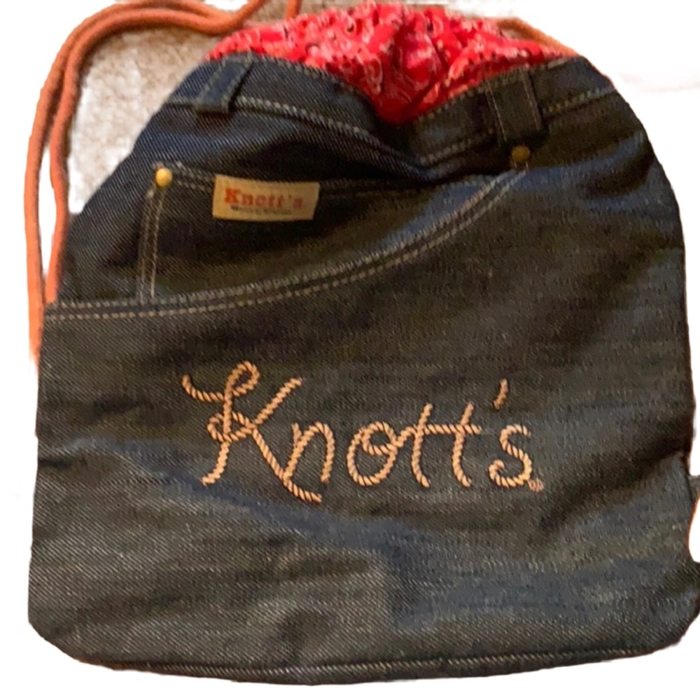 KNOTT’S BERRY FARM DENIM DRAWSTRING BACKPACK BOHO BAG